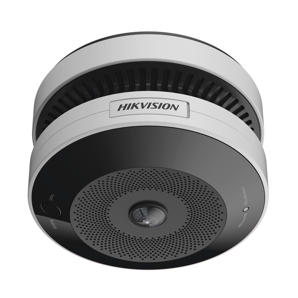 [HF-VS409(O-STD)] Hikvision - Cámaras Mini Fisheye IP [4Mp] con Detector de Humo Autónomo Entrada y Salida de Alarma 15 mts IR PoE Alarma de 85 dB Onvif Batería de respaldo incluida