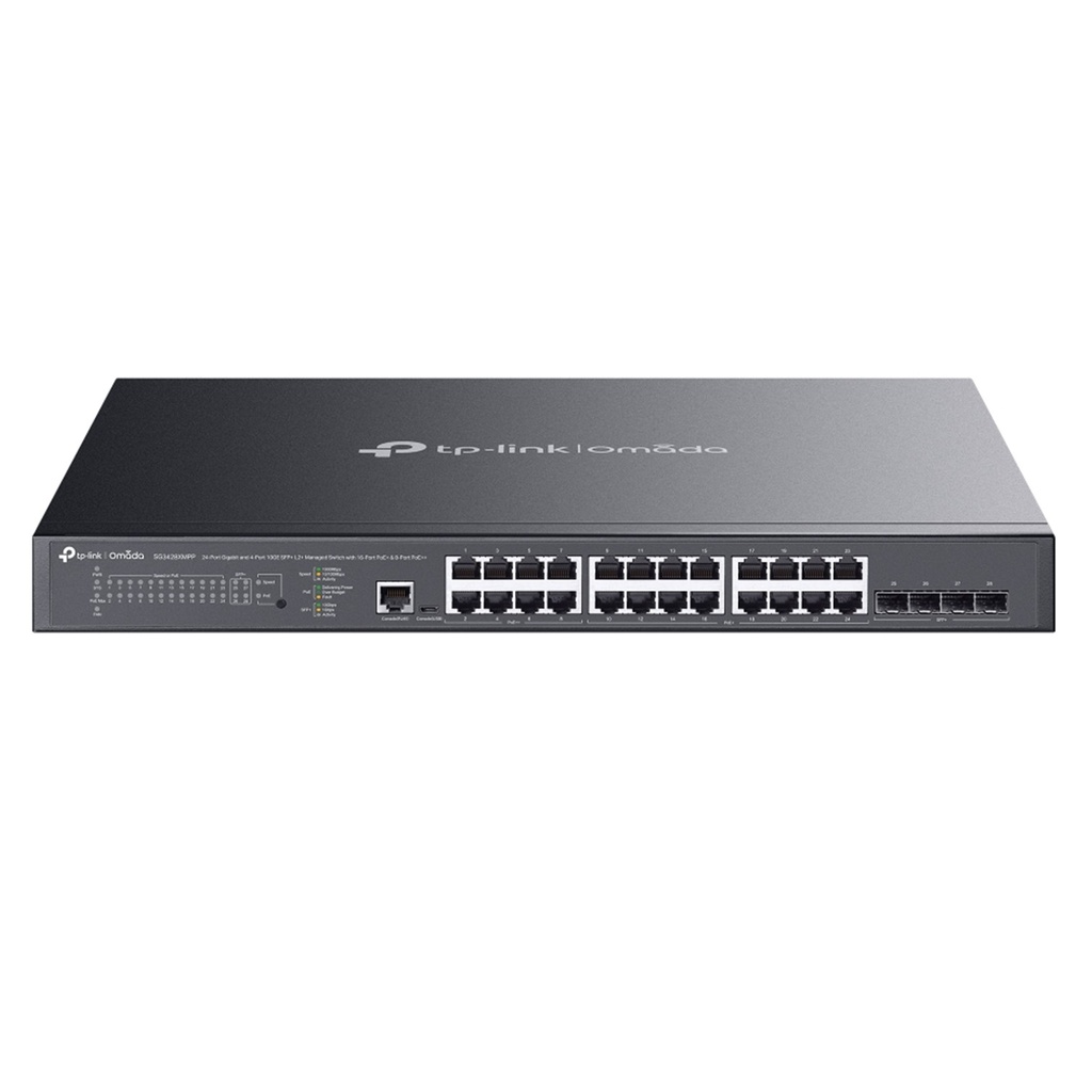 [SG3428XMPP] TP-Link - Switch Administrado L2+ JetStream de 24 Puertos Gigabit y 4 Puertos 10GE SFP+ con 16 PoE+ y 8 PoE++
