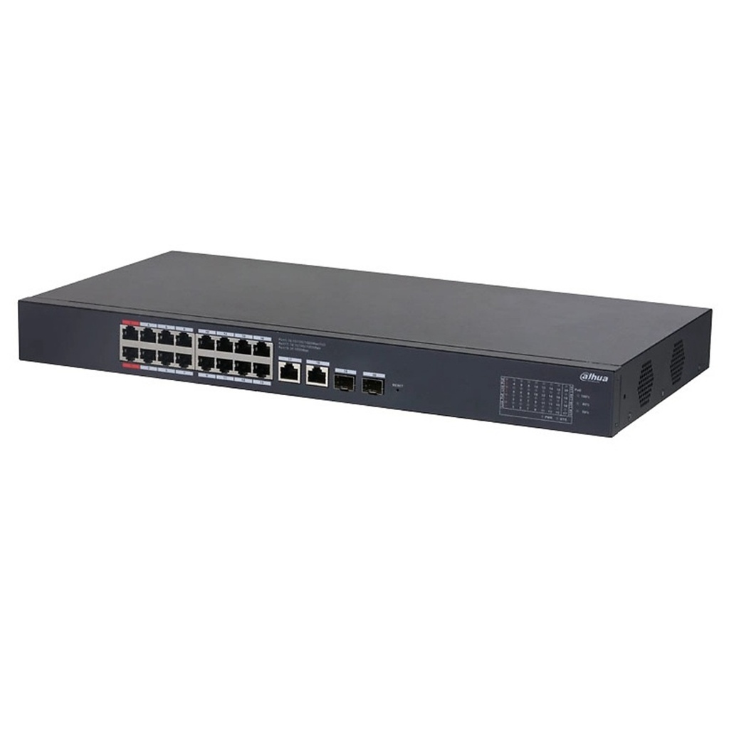 [DH-CS4220-16GT-190-V2] Dahua - Switch Cloud L2 PoE de 20 Puertos con 16 Puertos RJ-45 PoE (Gigabit) 2 Puertos RJ-45 Uplink (Gigabit) y 2 Puertos SFP Uplink (1000 Mbps) Gestión en la Nube Carcasa Metálica Total PoE 190W [Administrable]