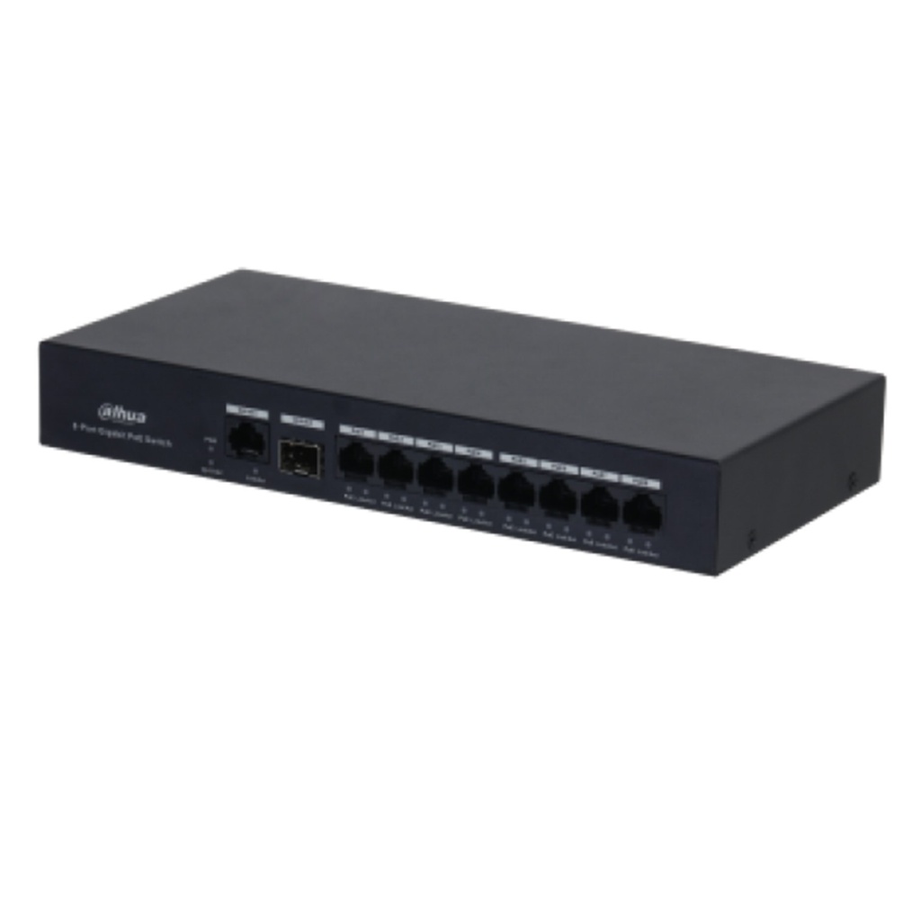 [DH-PFS3110-8GT-65] Dahua - Switch PoE para Escritorio de 10 Puertos con 8 Puertos PoE (Gigabit) 1 Puerto Uplink (Gigabit) y 1 Puertos SFP (Gigabit) Carcasa Metálica Total PoE 65W [No Administrable]