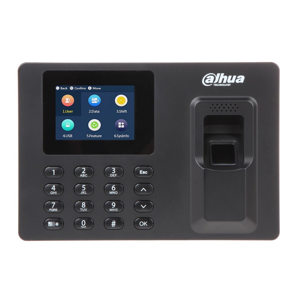 [DHI-ASA1222E] Dahua - Control de Asistencia con Pantalla de 2.4" (1.000 Usuarios 2.000 Huellas 1.000 Claves 100.000 registros) Puerto USB para Interiores