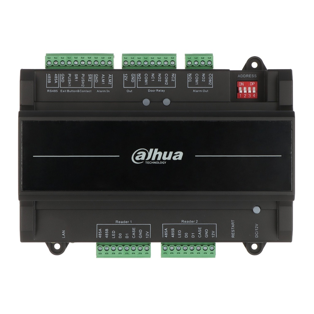 [DHI-ASC2202B-S] Dahua - Panel de Control de Acceso de 2 Puertas y 2 Lectoras (Admite 100.000 Usuarios 3.000 huellas 100.000 Tarjetas y 500.000 registros) Con Interlock Anti-passback Desbloqueo Remoto TCP/IP RS-485 y Wiegand PoE para Interiores