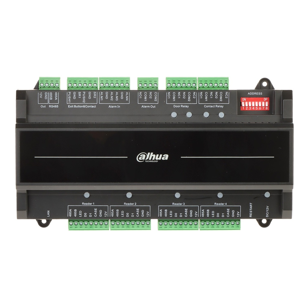 [DHI-ASC2202B-D] Dahua - Panel de Control de Acceso de 2 Puertas y 4 Lectoras (Admite 100.000 Usuarios 3.000 huellas 100.000 Tarjetas y 500.000 registros) Con Interlock Anti-passback Desbloqueo Remoto TCP/IP RS-485 y Wiegand PoE para Interiores