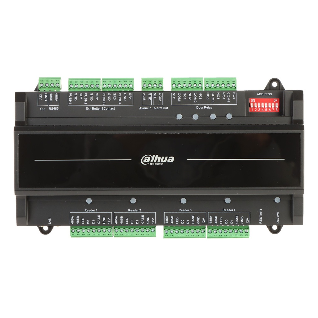 [DHI-ASC2204B-S] Dahua - Panel de Control de Acceso de 4 Puertas y 4 Lectoras (Admite 100.000 Usuarios 3.000 huellas 100.000 Tarjetas y 500.000 registros) Con Interlock Anti-passback Desbloqueo Remoto TCP/IP RS-485 y Wiegand PoE para Interiores