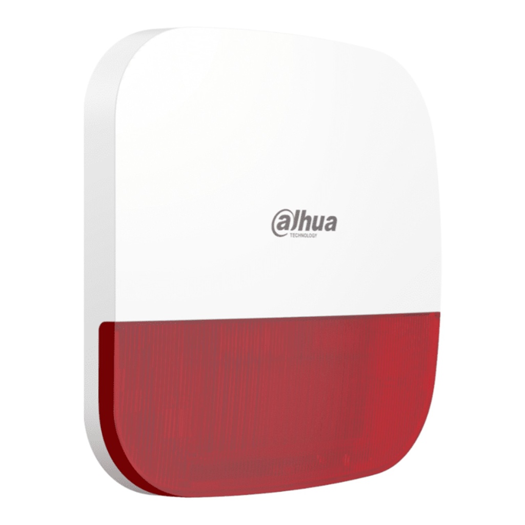[DHI-ARA13-W2] Dahua - Sirena Inalámbrica para Exterior con Estrobo Rojo 110dB Múltiples Sonidos de Alarma (Fuego Intrusión Pánico Médica) IP65 Alarma de Batería Baja Frecuencia 433MHz [Bateria 4 x CR123A]