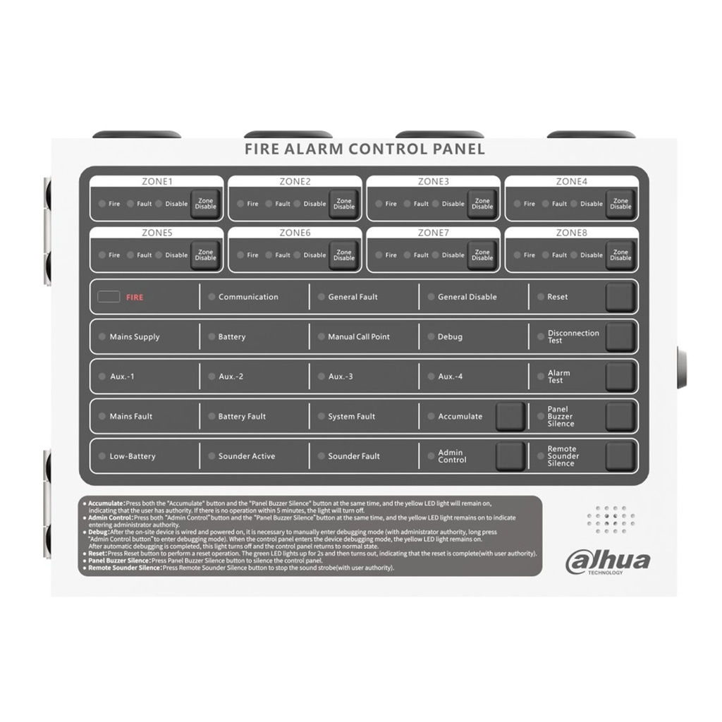 [DHI-HY-C102-8] Dahua - Panel de Control de Alarma Contra Incendios Convencional de 8 Zonas Interfaz Ethernet Interfaz RS-485 Alimentación principal de 90 VCA a 270 VCA [WisuAlarm]