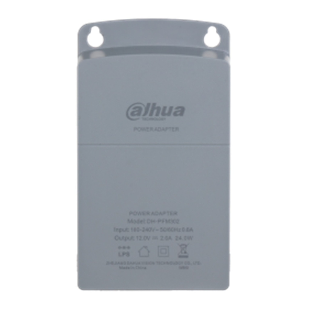 [DH-PFM302-V2] Dahua - Fuente de Poder Impermeable DC 12V 2 Amp Montaje en Pared Voltaje de Entrada AC180-264V Protección de Carga de Voltaje
