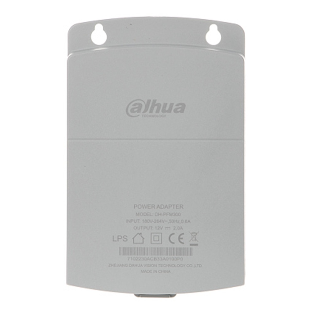 [DH-PFM300] Dahua - Fuente de Poder Impermeable DC 12V 2 Amp Montaje en Pared Voltaje de Entrada AC180-264V Protección de Carga de Voltaje