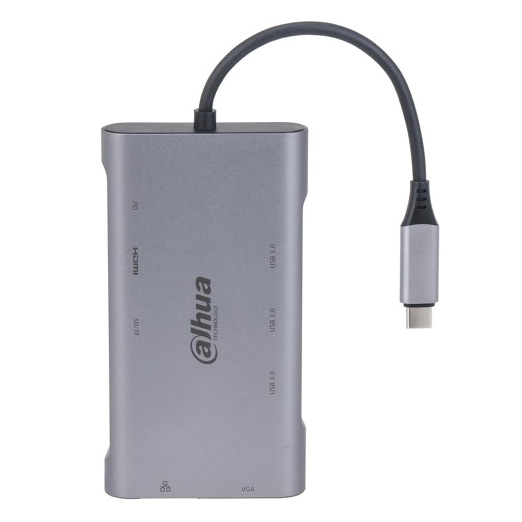 [DH-TC39] Dahua - Estación de Acoplamiento (9 en 1) USB 3.1 Tipo C a USB 3.0 + HDMI + RJ45 + VGA + SD/TF + PD Admite Lectura y Escritura en Tarjetas SD/TF Conexión Plug and Play Carcasa Metálica