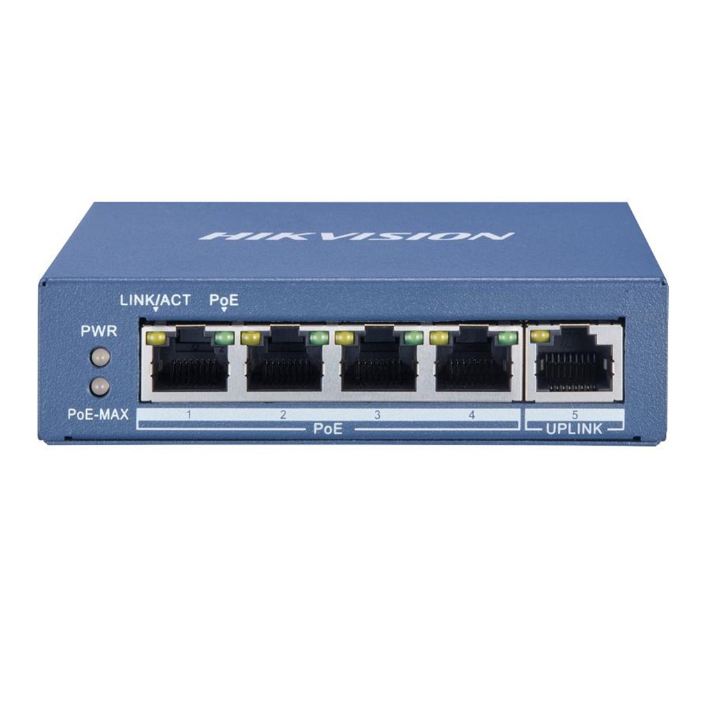[DS-3E0505P-E/M] Hikvision - Switch de Escritorio de 4 Puertos POE Gigabit + 1 Puerto Uplink