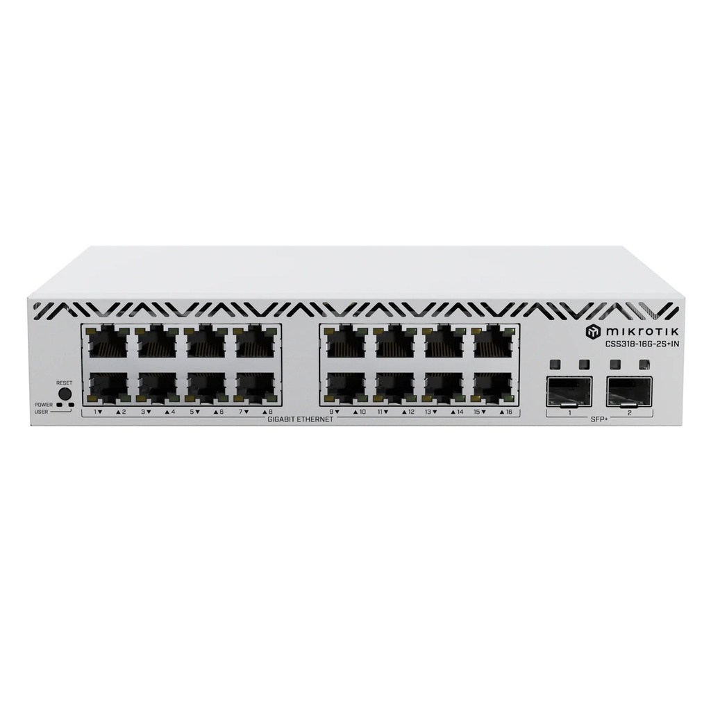 [CSS318-16G-2S+IN] Mikrotik - Switch MikroTik con 16 Puertos Gigabit Ethernet 2 Puertos SFP+ 10G Filtrado MAC y VLANs SwOS Configuración Web