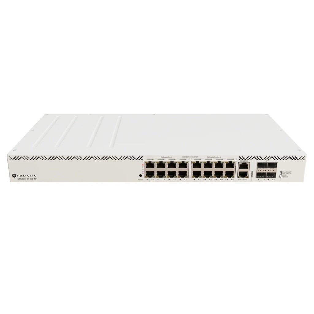 [CRS320-8P-8B-4S+RM] Mikrotik - Cloud Router Switch 16 Puertos 8 PoE+ y 8 PoE++ Fuentes Redundantes Hot-Swap