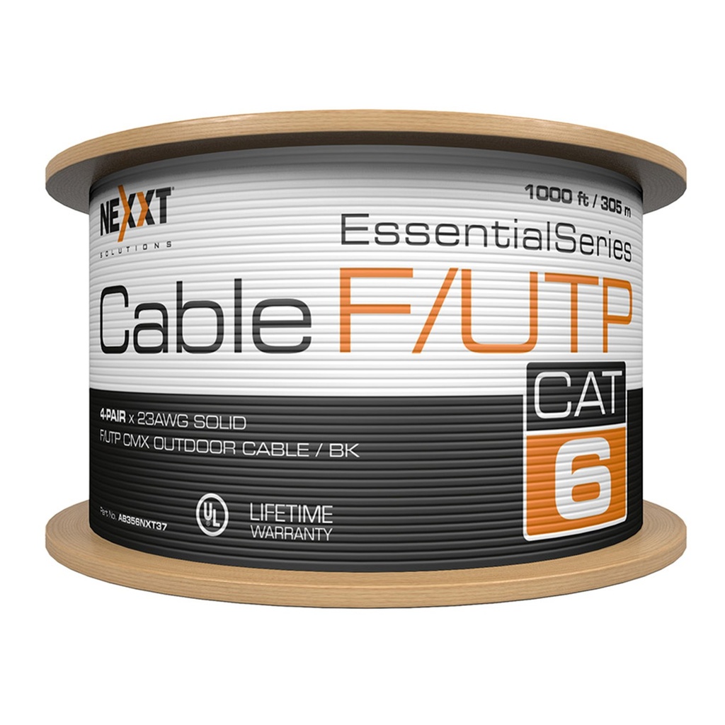 [AB356NXT37] Nexxt - Cable F/UTP CAT6 (Categoría 6) Blindado 23AWG CMX Exterior (Negro) [305m/1000ft]