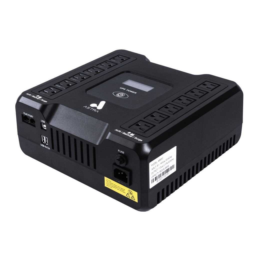 [AR850] Astra - UPS 850Va/480W 110V 12 Nemas 50-60Hz con Puerto USB & RJ45 Panel LCD