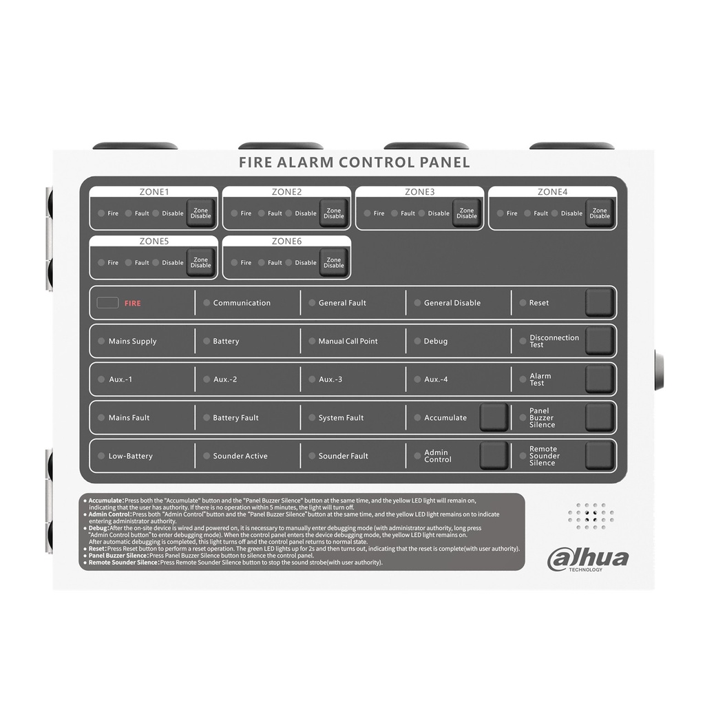 [DHI-HY-C102-6] Dahua - Panel de Control de Alarma Contra Incendios Convencional de 6 Zonas Interfaz Ethernet Interfaz RS-485 Alimentación principal de 90 VCA a 270 VCA Capacidad de 25 detectores por zona 4 contactos secos Registro... [Convencional]