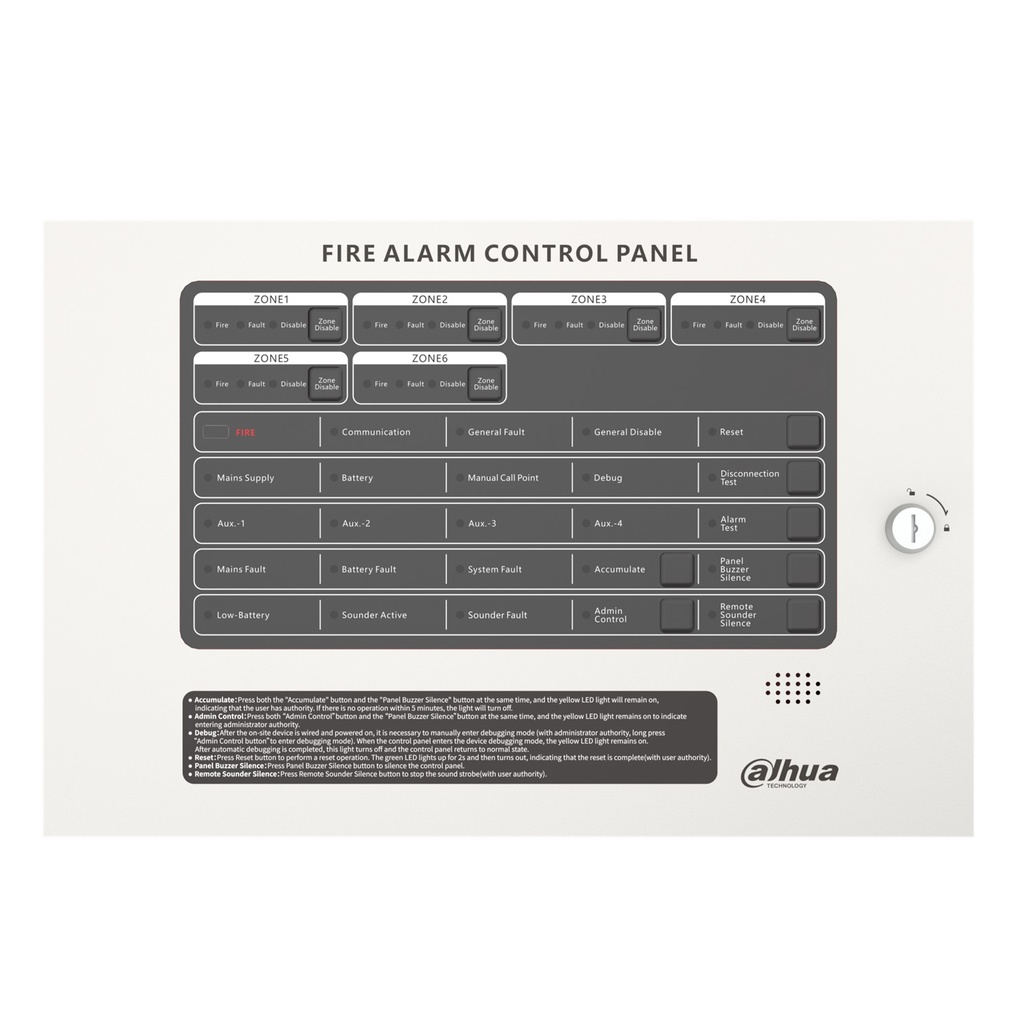 [DHI-HY-C102-6L] Dahua - Panel de Control de Alarma Contra Incendios Convencional de 6 Zonas Interfaz Ethernet Interfaz RS-485 Alimentación principal de 90 VCA a 270 VCA Capacidad de 25 detectores por zona Registro de eventos... [Convencional]