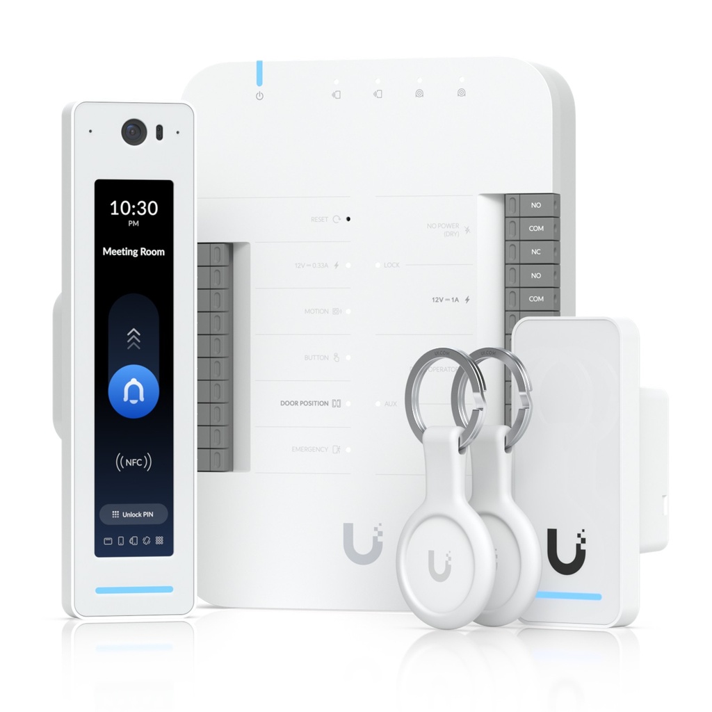 [UA-G2-SK-Pro] Ubiquiti - Kit de Inicio Premium Gen2 para el Control de Accesos UniFi Profesional para 1 Puerta (1) Lector NFC con Pantalla Táctil Audio 2 Vías y Cámara (1) Lector NFC y de Movimiento UA-G2 Hub para Conexiones