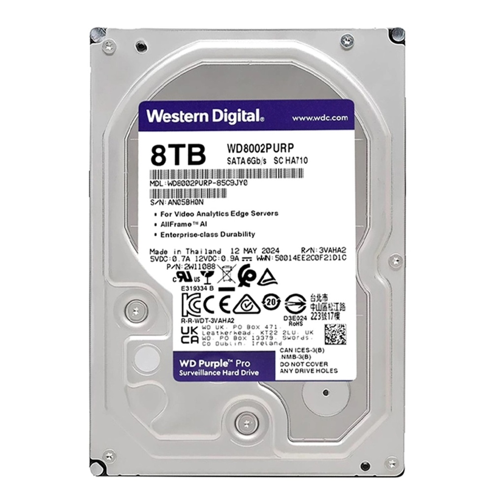 [WD8002PURP] Western Digital - Disco Duro Purple Pro SATA III 8Tb 7200 rpm Cache 256Mb 3.5" Videovigilancia