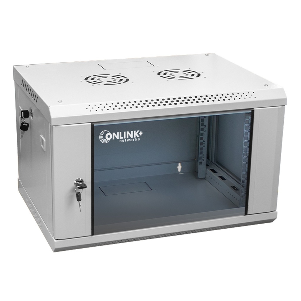 [WM6406-450-RAL7035] Onlink - Rack de Pared [6U] Cerrado Fijo 600x 450x368mm con 3 Cerraduras y Puerta de Vidrio [Gris Luminoso]