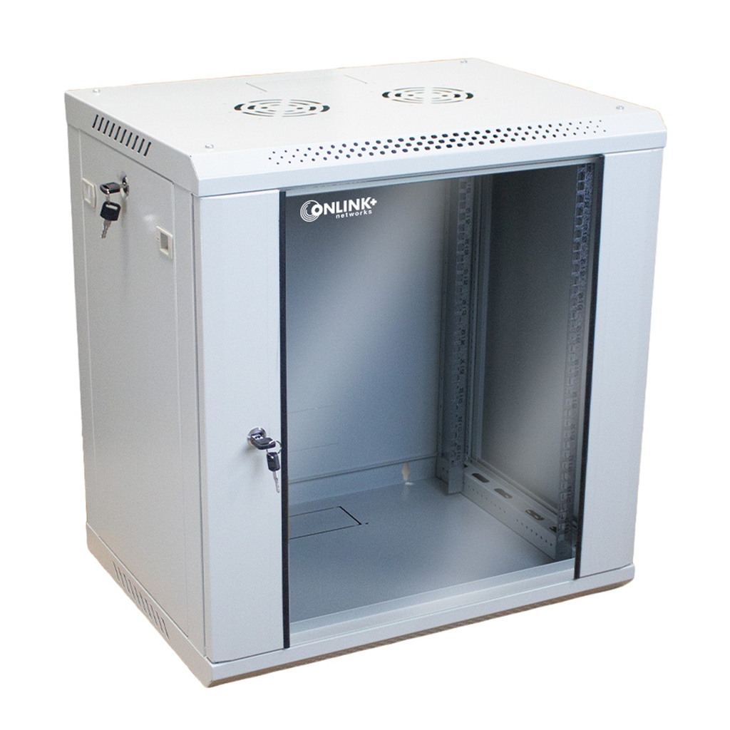 [WM6412-450-RAL7035] Onlink - Rack de Pared [12U] Cerrado Fijo 600x450x635mm con 3 Cerraduras y Puerta de Vidrio [Gris Luminoso]