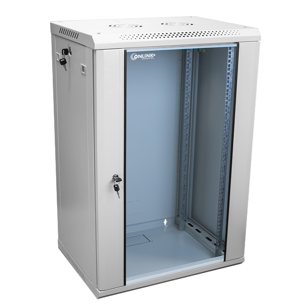 [WM6415-450-RAL7035] Onlink - Rack de Pared [15U] Cerrado Fijo 600x450x769mm con 3 Cerraduras y Puerta de Vidrio [Gris Luminoso]