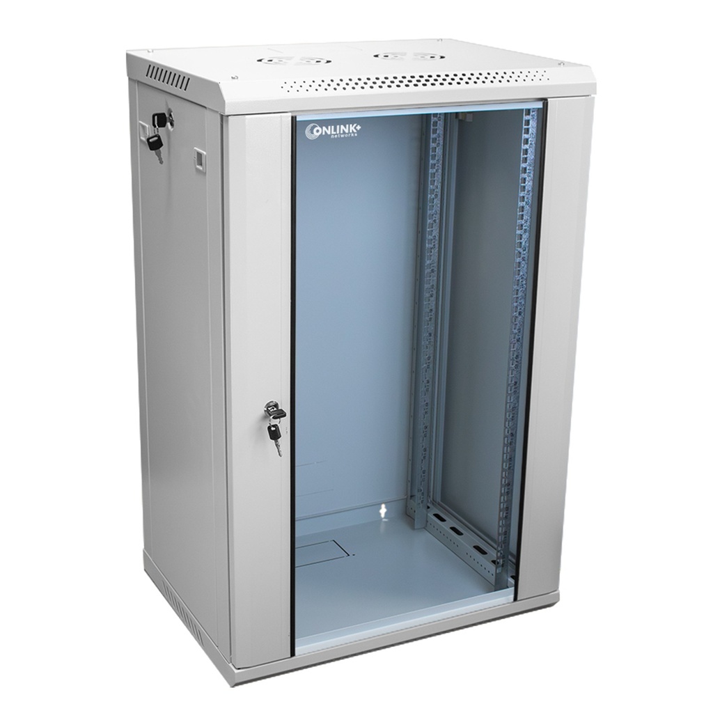 [WM6418-450-RAL7035] Onlink - Rack de Pared [18U] Cerrado Fijo 600x450x901mm con 3 Cerraduras y Puerta de Vidrio [Gris Luminoso]