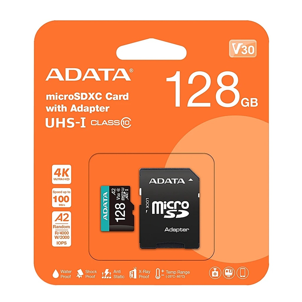 [AUSDX128GUI3V30SA2-RA1] Adata - Memoria Flash 128GB microSDXC UHS-I U3 V30S con Adaptador