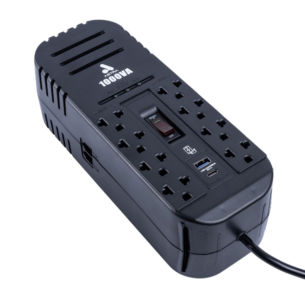 [ASRV1000VA] Astra - Regulador Automático de Voltaje 120V 1000VA/500W [8] x Tomas y USB-A/USB-C