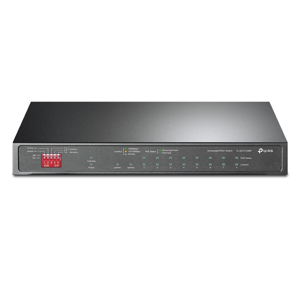 [TL-SG1210MP] TP-Link - Switch de Escritorio Gigabit de 10 Puertos con PoE + de 8 Puertos (9 puertos RJ45 gigabit y 1 puerto combo SFP / RJ45 gigabit)