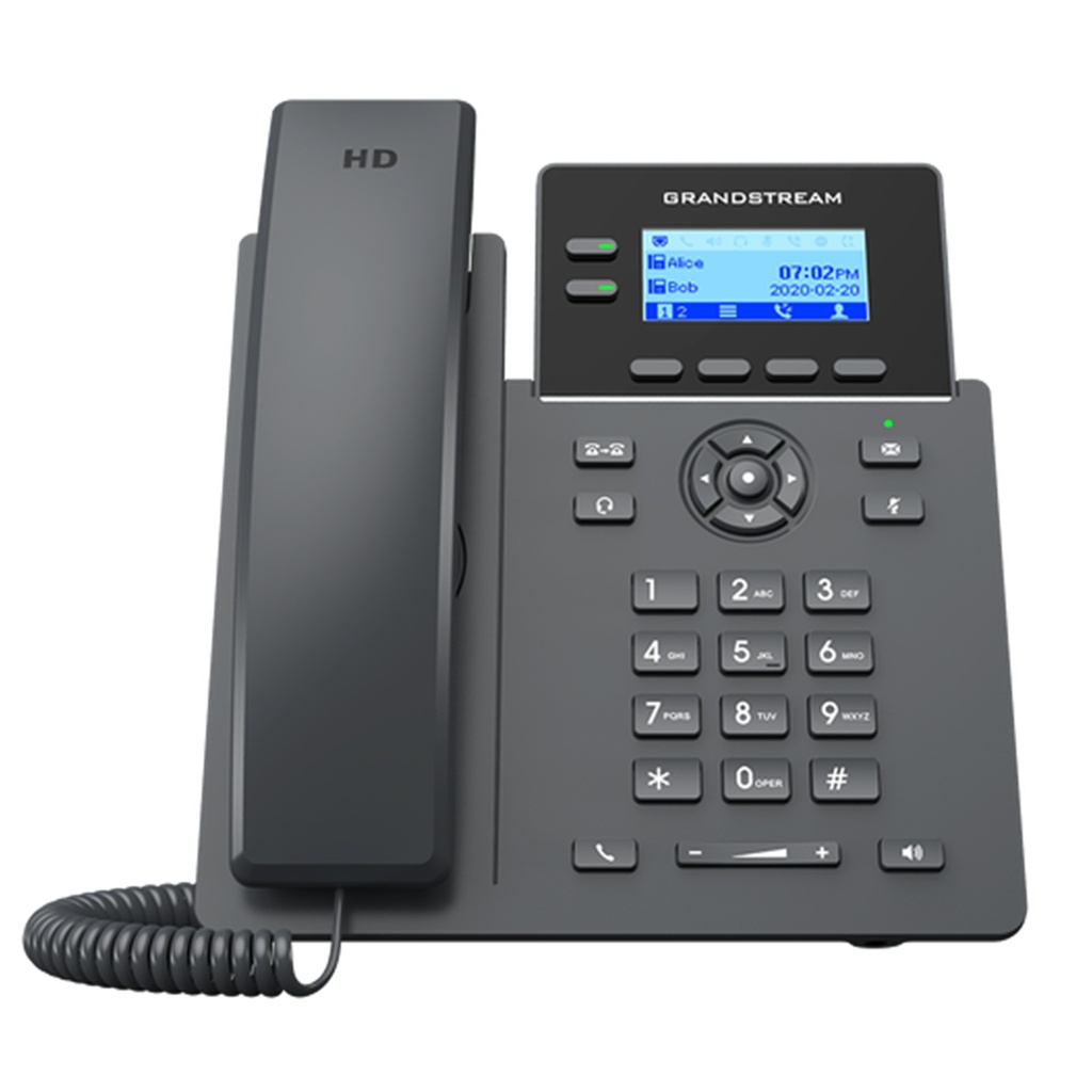 [GRP2602] Grandstream - Teléfono IP 2 líneas 4 cuentas SIP pantalla LCD retroiluminada 2.4 pulgadas 132x48 conferencia de 5 vías altavoz full-duplex HD dos puertos 10/100 Mbps