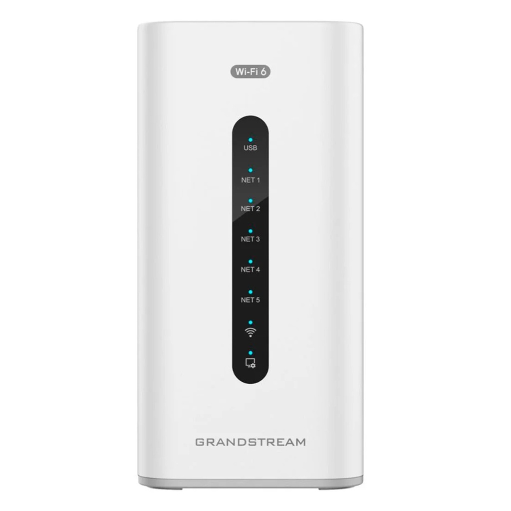 [GCC6010W] Grandstream - Router Empresarial Todo en Uno router VPN firewall next-gen IP PBX y AP Wi-Fi 6 doble banda 2x2 MIMO 5 puertos Gigabit configurables WAN/LAN hasta 3 WAN PBX 24 usuarios 8 llamadas concurrentes