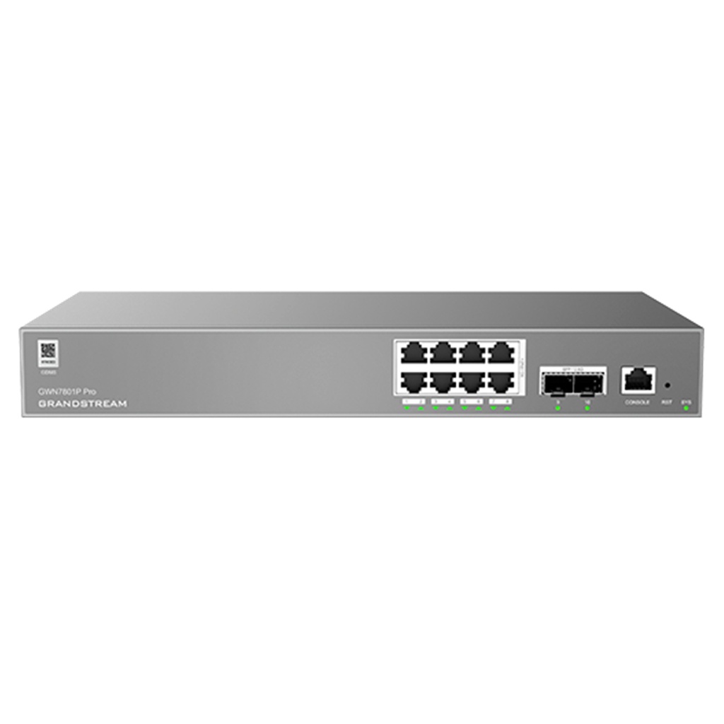 [GWN7801P Pro] Grandstream - Switch PoE Administrable switch Capa 2++ con 8 puertos Gigabit Ethernet y 2 puertos SFP de 2.5G 8 puertos PoE IEEE 802.3af/at presupuesto total de 120W capacidad de conmutación de 26Gbps