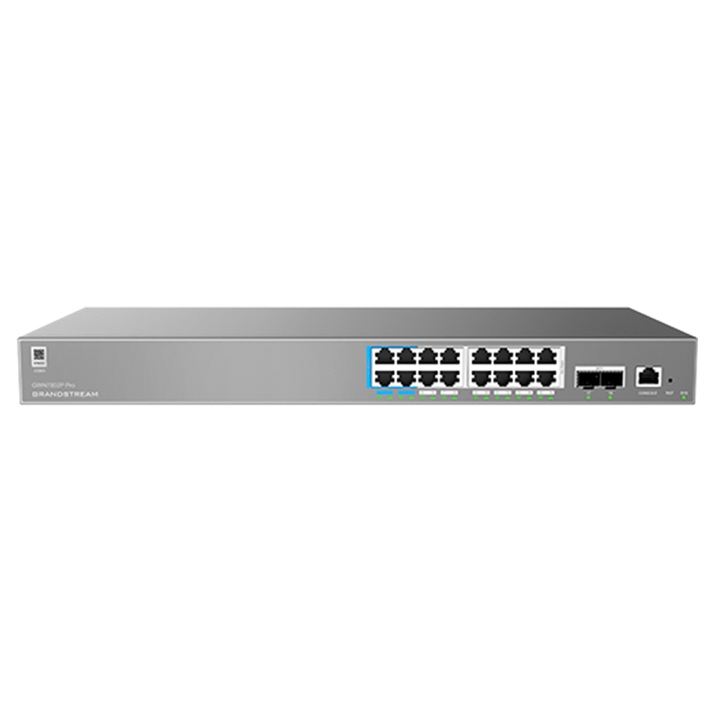 [GWN7802P Pro] Grandstream - Switch PoE Administrable switch Capa 2++ con 16 puertos Gigabit Ethernet y 2 puertos SFP+ 16 puertos PoE IEEE 802.3af/at/bt presupuesto total de 250W capacidad de conmutación de 72Gbps