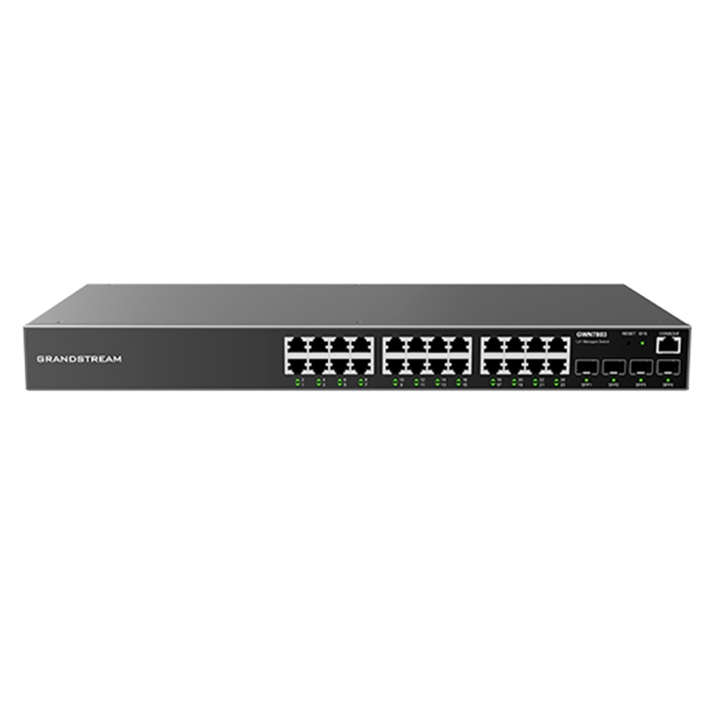 [GWN7803] Grandstream - Switch Administrable switch Capa 2+ con 24 puertos Gigabit Ethernet y 4 puertos SFP capacidad de conmutación de 56Gbps sin PoE