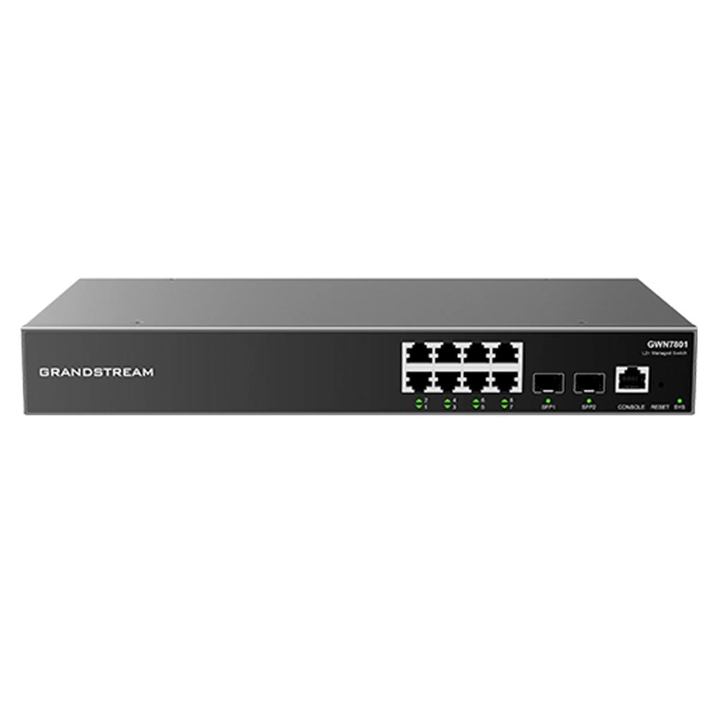 [GWN7801] Grandstream - Switch Administrable switch Capa 2+ con 8 puertos Gigabit Ethernet y 2 puertos SFP capacidad de conmutación de 20Gbps sin PoE