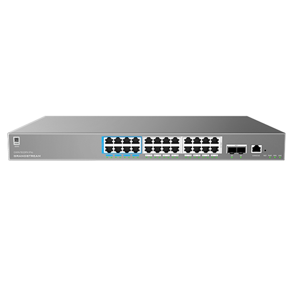 [GWN7803PH Pro] Grandstream - Switch PoE Administrable switch Capa 2++ con 24 puertos Gigabit Ethernet y 6 puertos SFP+ 24 puertos PoE IEEE 802.3af/at/bt presupuesto total de 400W capacidad de conmutación de 88Gbps