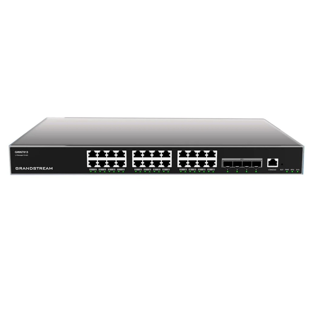 [GWN7813] Grandstream - Switch Capa 3 24 puertos Gigabit Ethernet y 4 puertos SFP+ de 10 Gigabit capacidad de conmutación de 128Gbps sin PoE