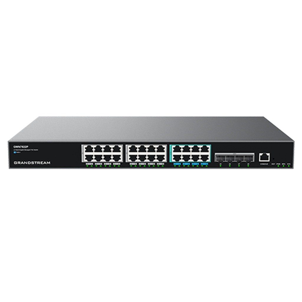 [GWN7822P] Grandstream - Switch PoE Capa 3 16 puertos de 1G y 8 puertos de 2.5G más 4 puertos SFP+ 24 puertos PoE IEEE 802.3af/at/bt presupuesto total de 360W capacidad de conmutación de 152Gbps