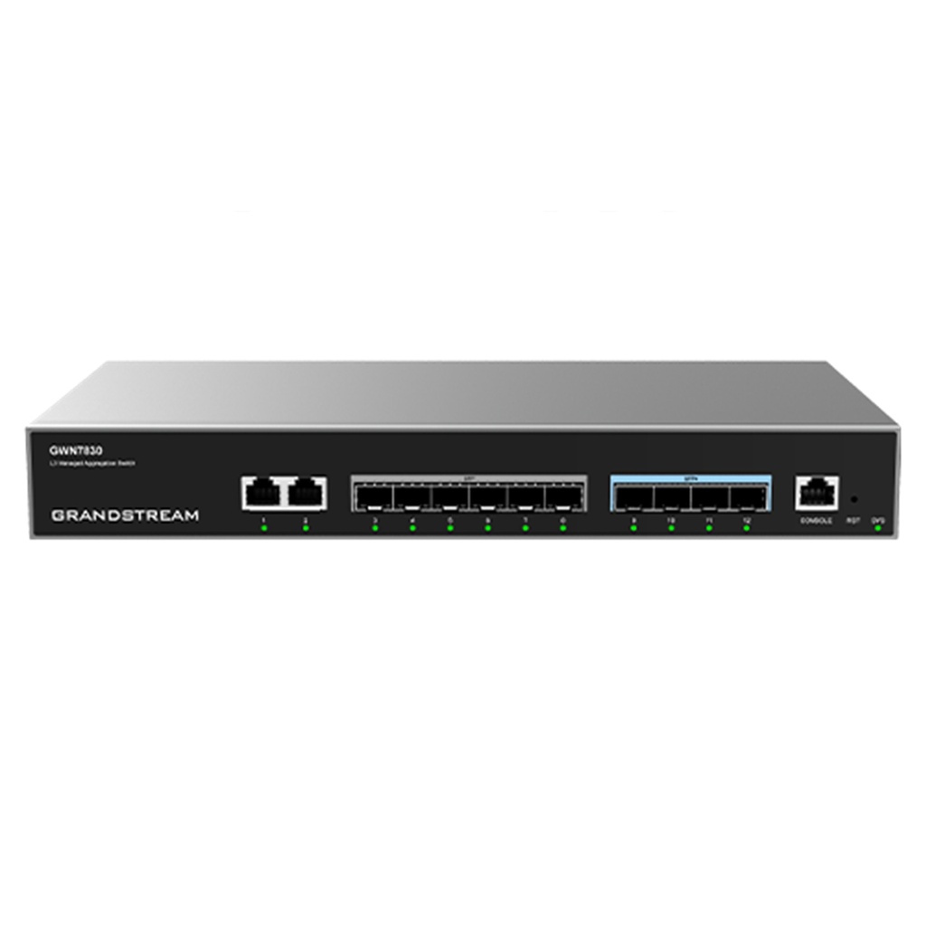 [GWN7830] Grandstream - Switch Agregación Capa 3 2 puertos Gigabit Ethernet 6 puertos SFP de 1G y 4 puertos SFP+ de 10G capacidad de conmutación de 96Gbps