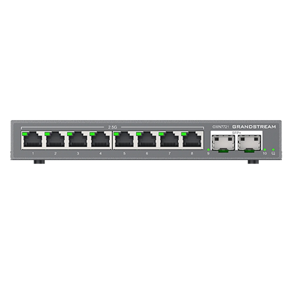 [GWN7721] Grandstream - Switch Administrable switch administrado L2 Lite con 8 puertos de 2.5G y 2 puertos SFP+ de 10G capacidad de conmutación de 80Gbps sin PoE