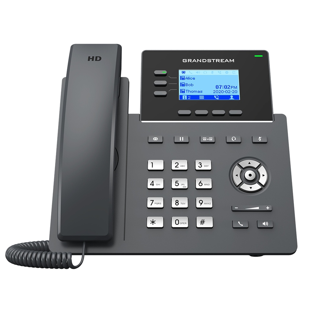 [GRP2603] Grandstream - Teléfono IP 3 líneas 6 cuentas SIP pantalla LCD retroiluminada 2.7 pulgadas 132x64 dos puertos Gigabit 10/100/1000 Mbps altavoz full-duplex HD