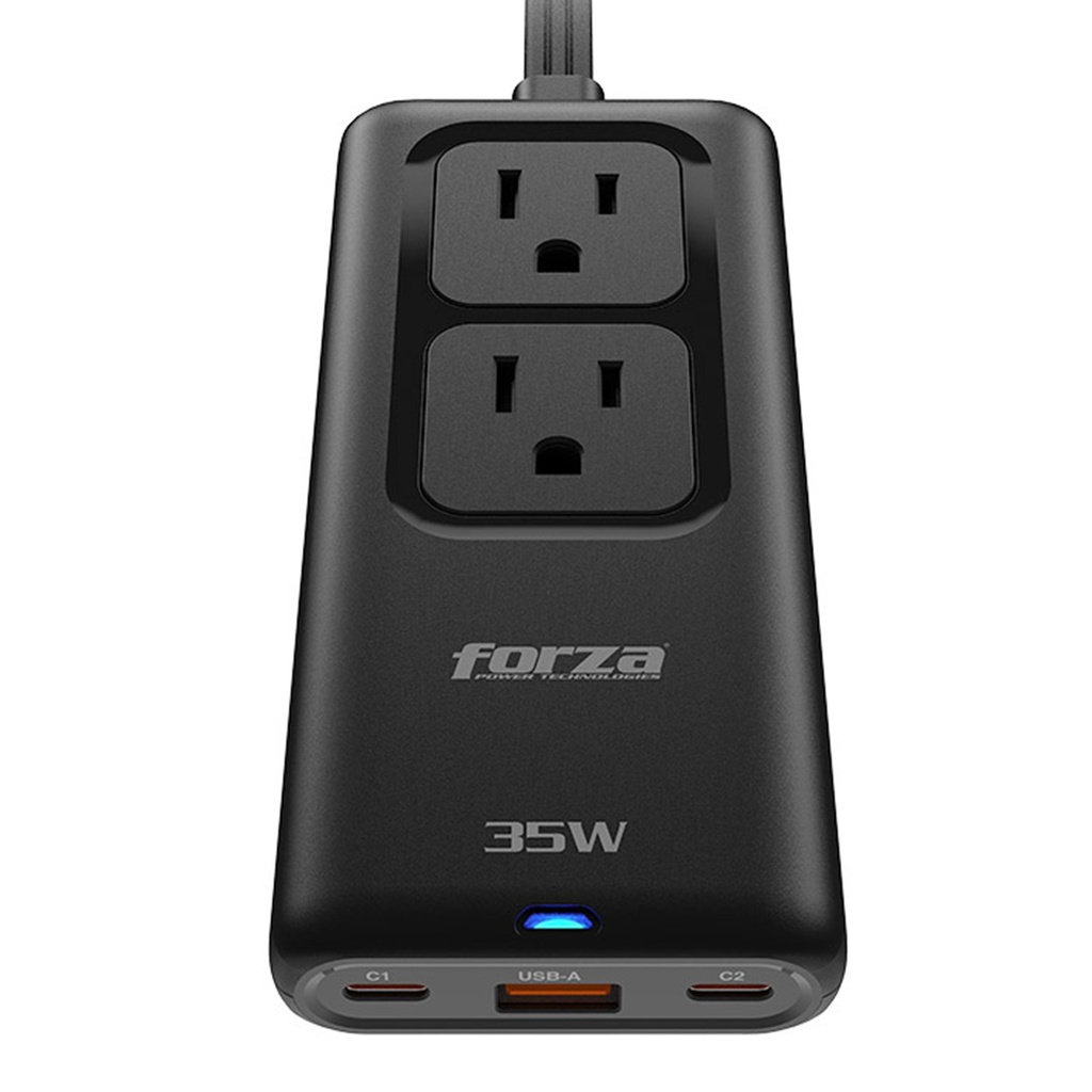 [PS-235USBC] Forza: Regleta con Cargador Rápido 35W 2 NEMA 110V/220V USB-C con Indicador LED