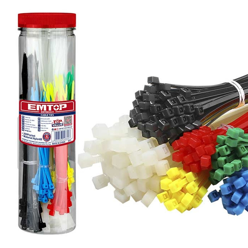 [EMTE85521] Emtop - Tirrap de Nylon de Colores de 10CM a 20CM [200 Unidades]