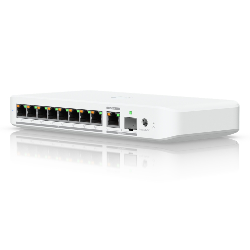 [USW-Flex-2.5G-8-PoE] Ubiquiti - UniFi Flex, Switch con 8 Puertos 2,5 GbE PoE++, Uplink Combo 10G RJ45/SFP+, Entrada PoE+++ y Presupuesto PoE de Hasta 196 W con Adaptador AC de 210 W No Incluido