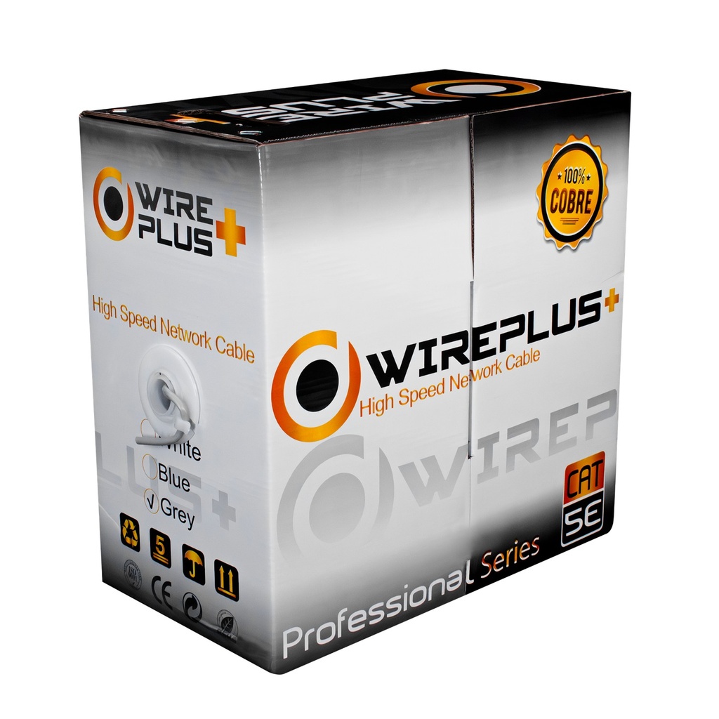 [CAB-UTP5-305-CO] Wireplus - Cable UTP CAT5e (Categoria 5e) 100% Cobre Interior (Gris) [Caja 305 Metros]