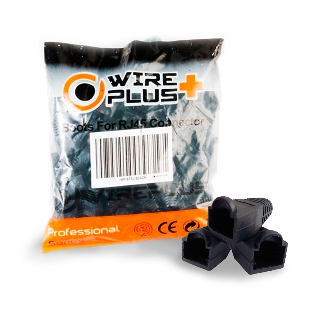 [WP-BTRJ-BLACK] Wireplus - Botas Protectoras RJ45 Color Negro [100 Unidades]