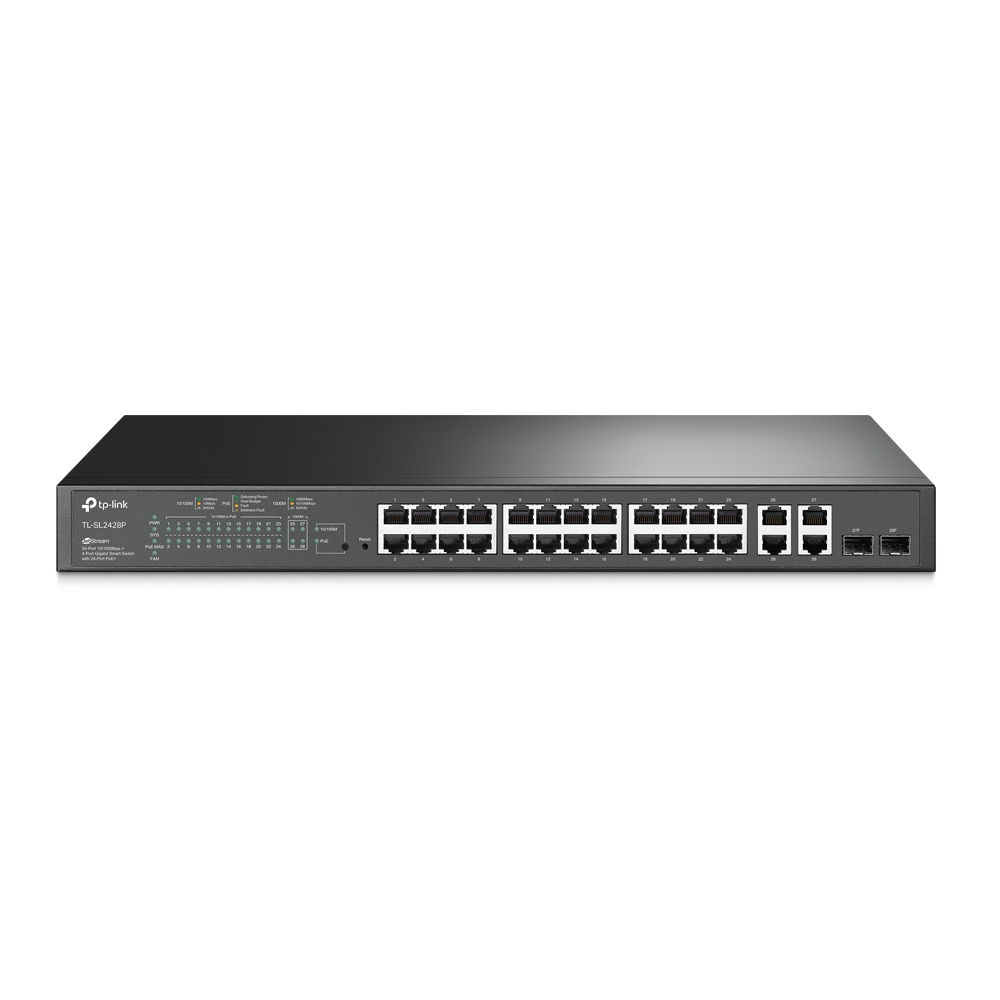 [TL-SL2428P] TP-Link - Switch Inteligente JetStream de 24 Puertos POE 10/100Mbps + 4 Puertos Gigabit [Omada]