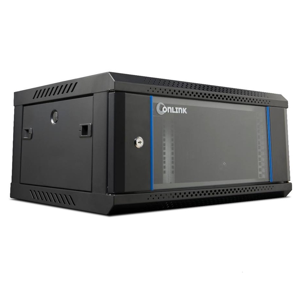 [WM6404] Onlink - Rack de Pared [4U] Cerrado Fijo 600x450x280mm con 3 Cerraduras y Puerta de Vidrio [Negro]
