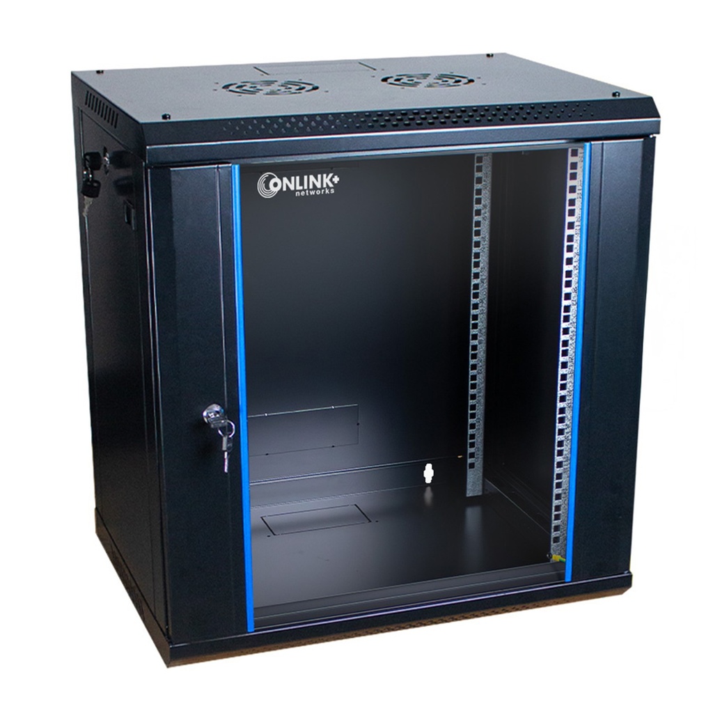[WM6409-450-BLACK] Onlink - Rack de Pared [9U] Cerrado Fijo 600x450x501mm con 3 Cerraduras y Puerta de Vidrio [Negro]
