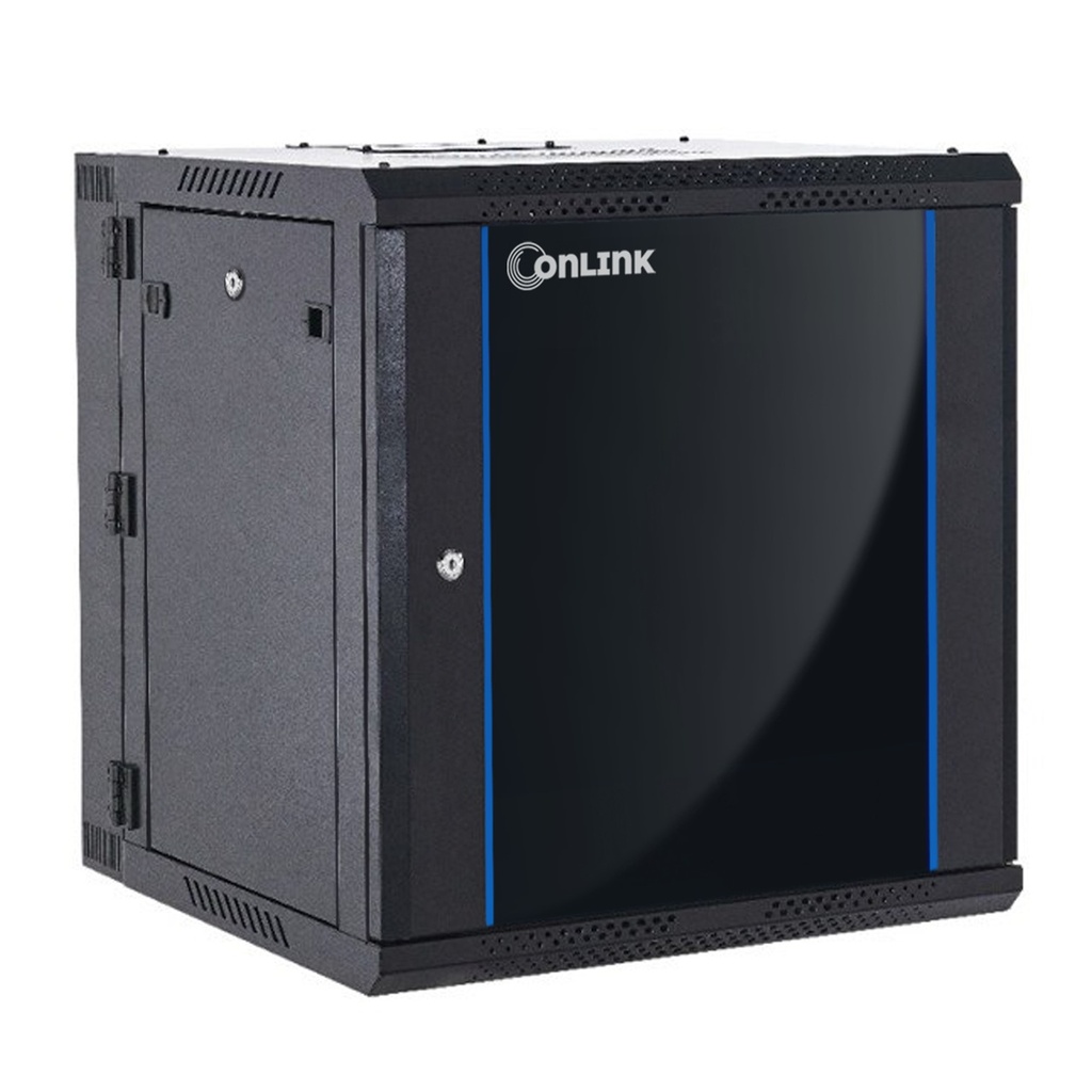 [WMG6512-550-BLACK] Onlink - Rack de Pared [12U] Cerrado Abatible 600x550x635mm con 3 Cerraduras y Puerta de Vidrio [Negro]